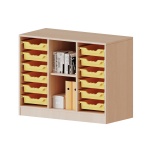 ErgoTray Regal, 3reihig, 2 OH, rechts+links je 6 flache Boxen, 2 Fächer mittig, B/H/T 104,5x82x40cm 